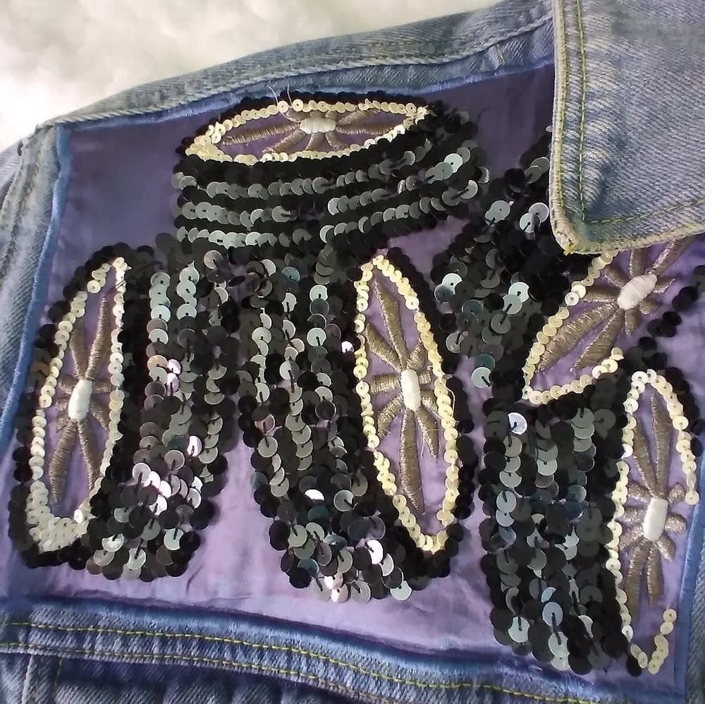 Diani sequins design jean  jacket size small baggy - Picture 7 of 12